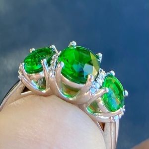 Sterling silver created emerald ring, size 7